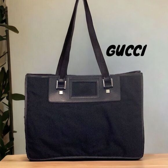 GUCCI BLACK NYLON LEATHER TOTE SHOULDER HAND BAG - Picture 3 of 11